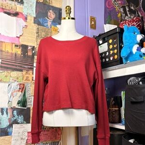 Forever 21 Red Waffle Knit Long Sleeve Crop Top